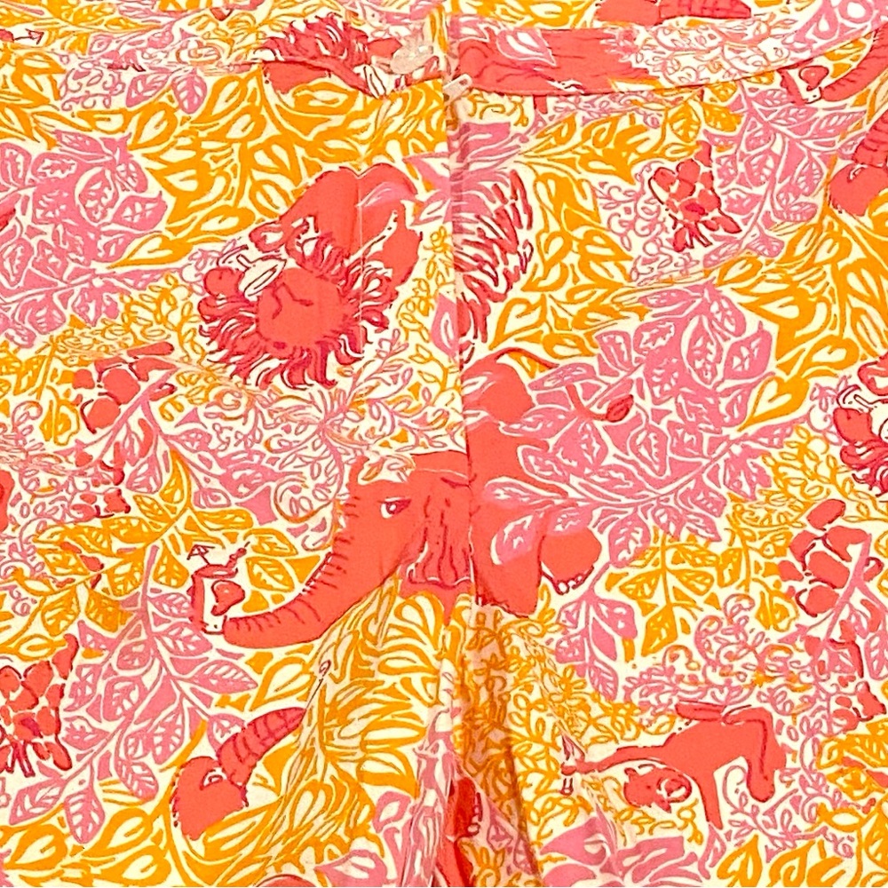 Lilly Pulitzer Vintage cropped pant Pink Orange elephant monkey lion size 10 - Picture 7 of 9